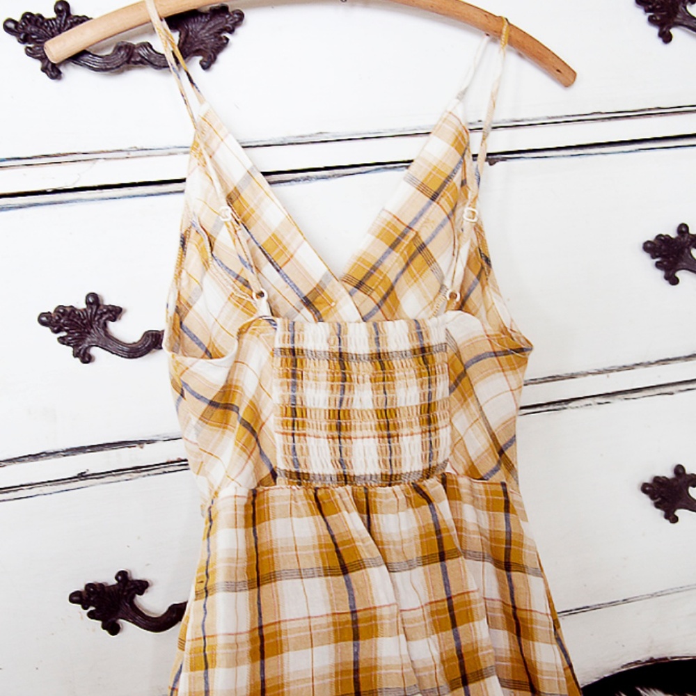 Vintage Style Mustard Plaid Midi Summer Dress - Picture 3 of 3